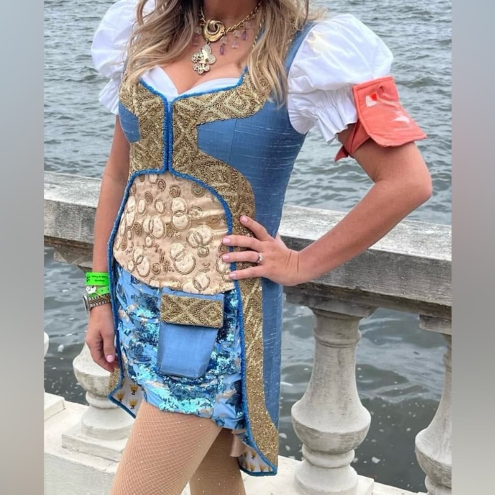 Blue and Gold Sequined Costume, Dress look, for Carnaval, Mardi Gras, Gasparilla